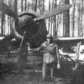 from 2 inch sq - Dad with undamaged Kraut plane - near Altenburg Germany - Apr 1945