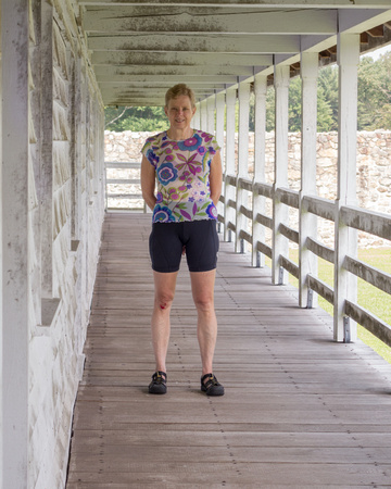 Karen on the barracks porch